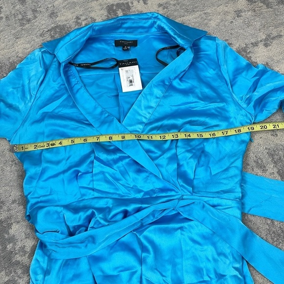 NWT TAHARI ASL Collared Midi Dress In Blue Faux Wrap Long Sleeve Sz 8 - Picture 9 of 14